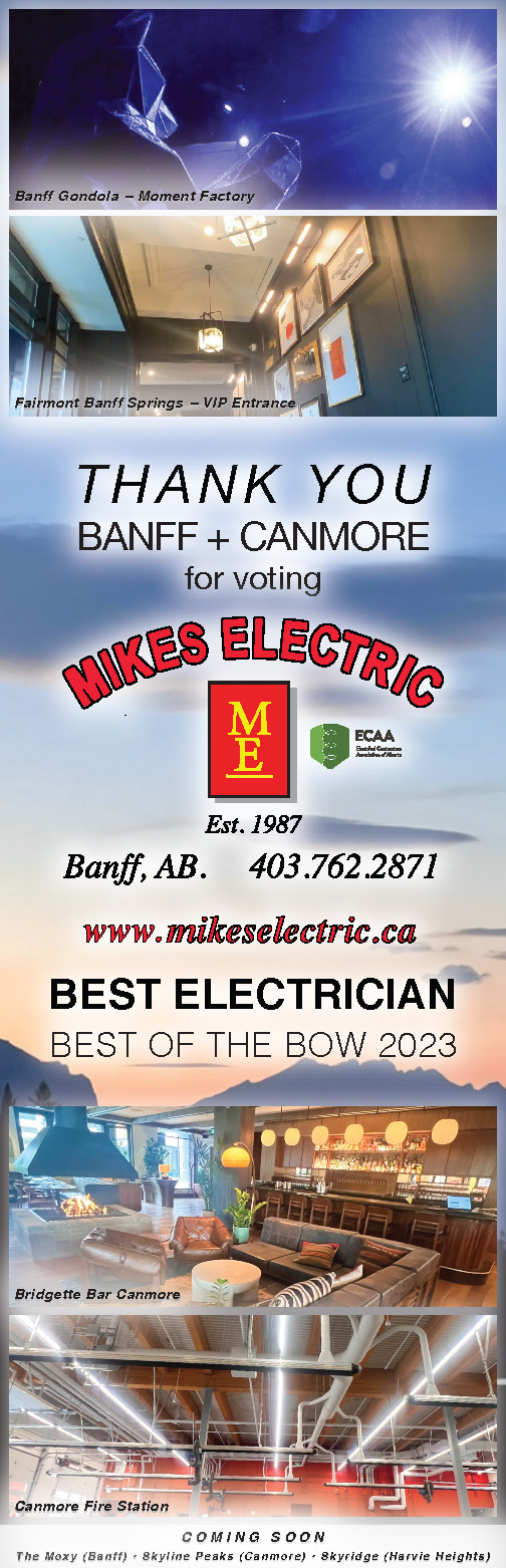 Mikes Electric wins gold twice for Banff and Canmore in the Best Electrician category Best of the Bow 2023.